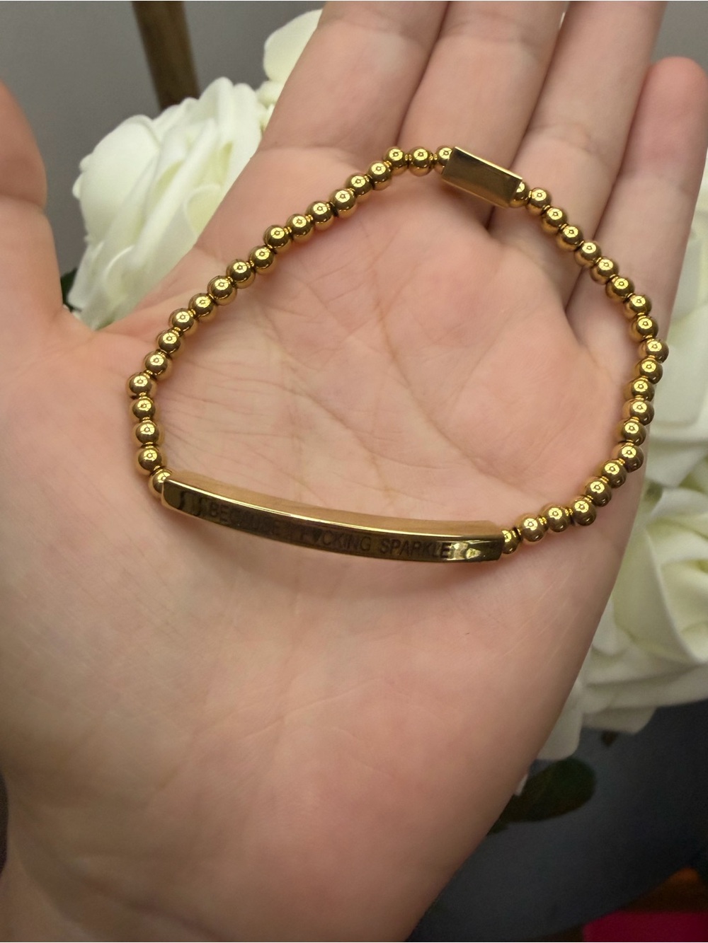 Gold Beaded Bar Bracelet - Women's Jewelry